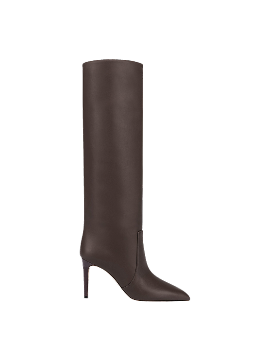 Кожаные сапоги с заостренным носком на шпильке